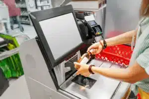 Woman using self checkout