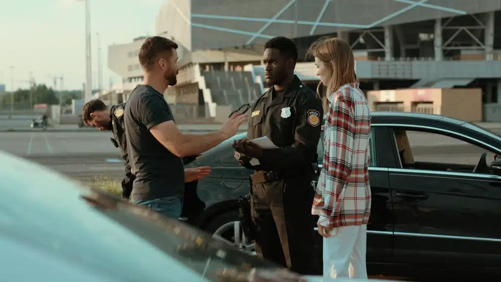 Police questioning a couple during traffic stop